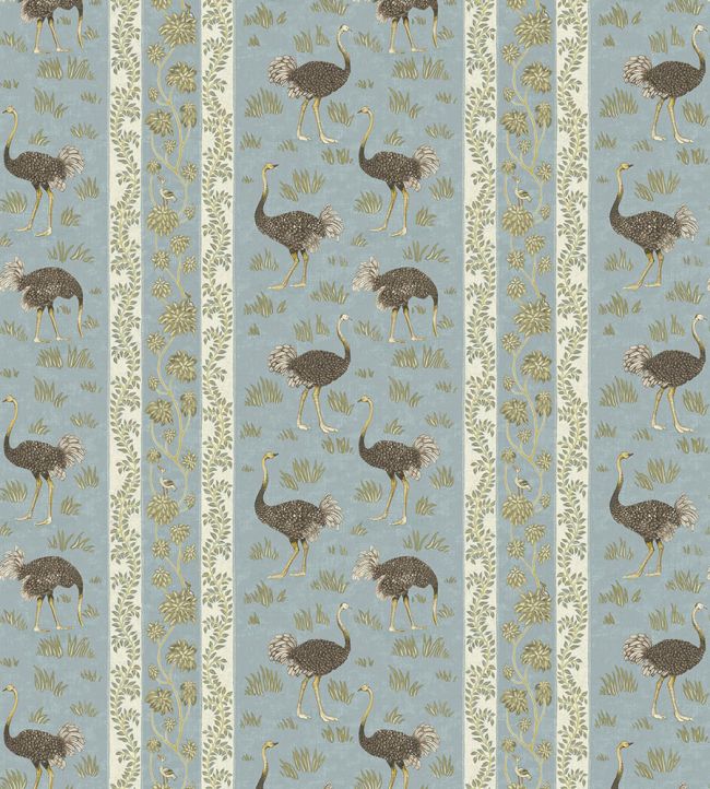 Ostrich Stripe Wallpaper by Josephine Munsey Mid Blue and White
