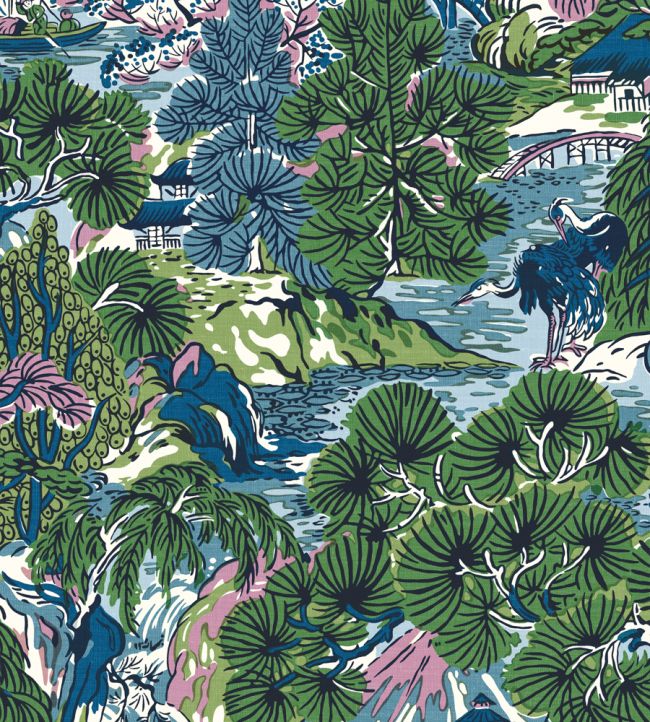 Pagoda Trees Wallpaper by Thibaut Lavender and Blue
