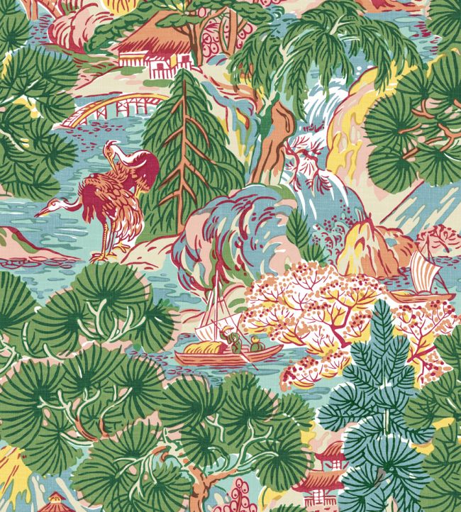 Pagoda Trees Wallpaper by Thibaut Pink and Green
