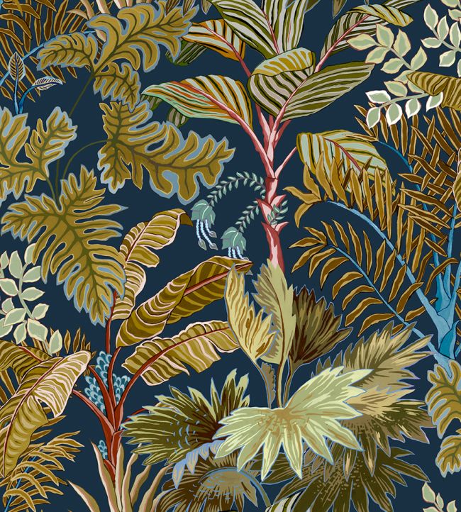 Palm Grove Wallpaper by Josephine Munsey Navy and Olive