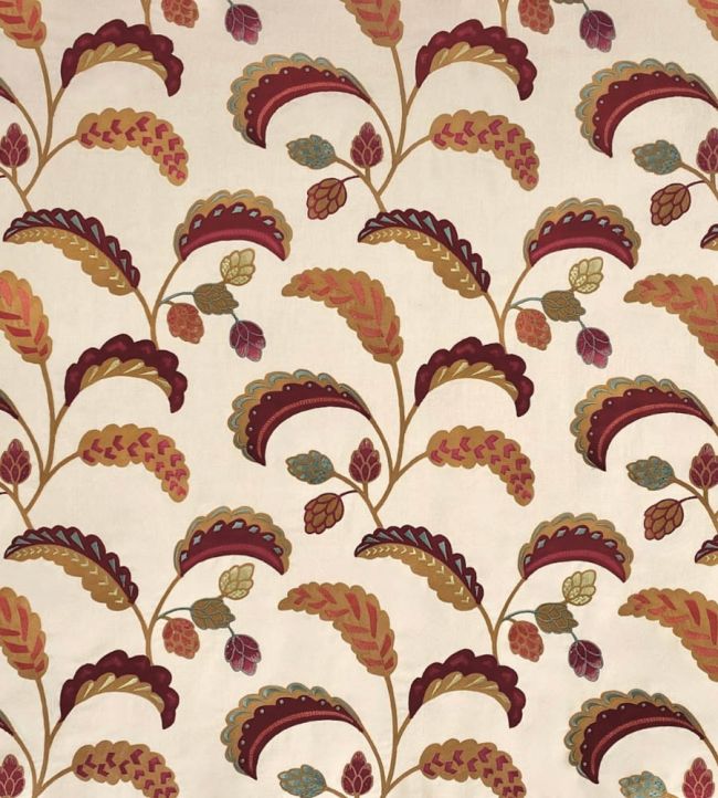 Palm Wave Fabric by Ian Sanderson Garnet