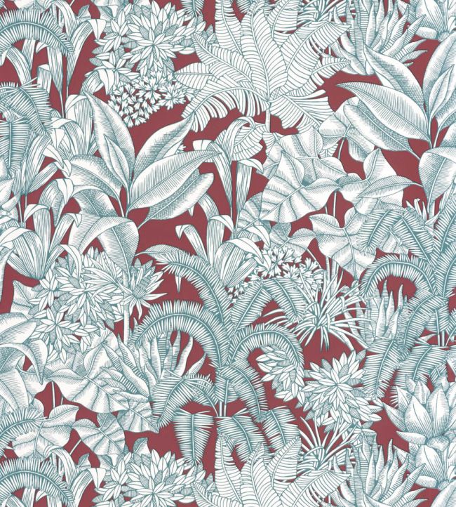 Palmaris Wallpaper by Caselio Bordeaux bleu