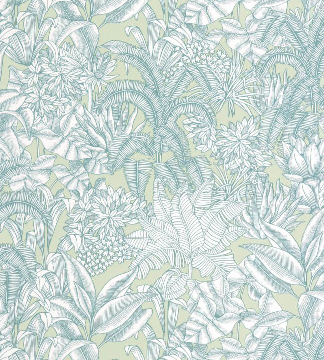 Palmaris Wallpaper by Caselio Vert amande bleu