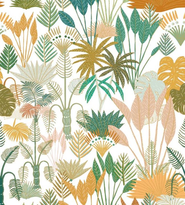 Manille Mural by Caselio Vert Jaune Fond Blanc