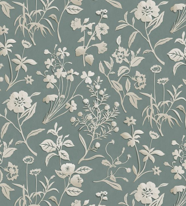 Paper Flora Wallpaper by Josephine Munsey Aqua