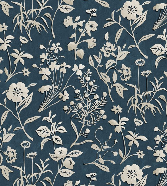 Paper Flora Wallpaper by Josephine Munsey Navy