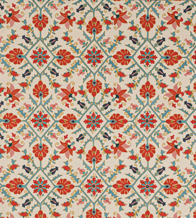 Pashley Fabric by Colefax and Fowler Tomato/Aqua