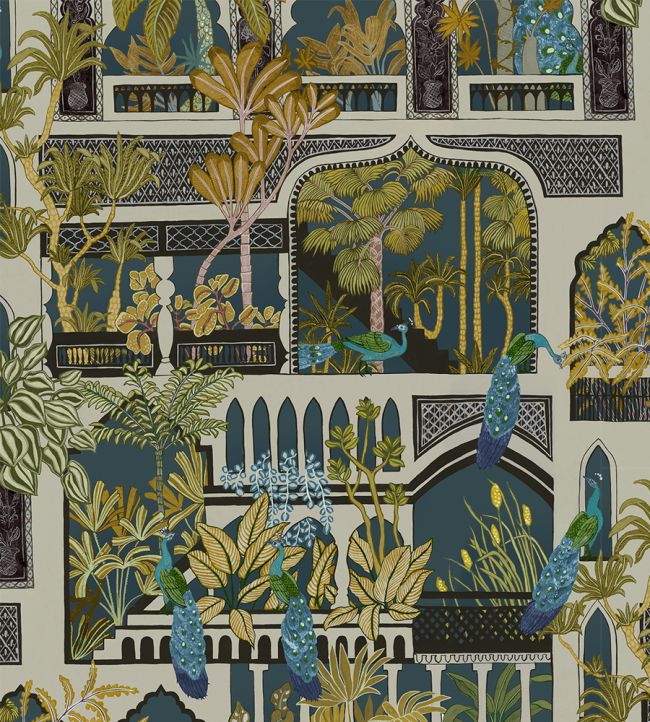 Peacock Arches Wallpaper by Josephine Munsey Dark Teal