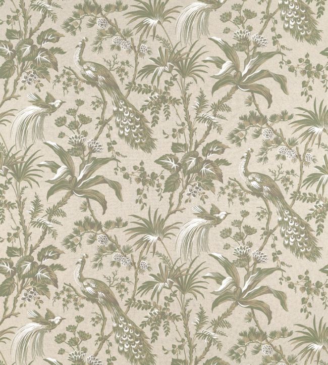 Peacock Toile Fabric by Anna French Green on Natural