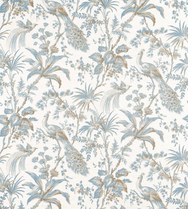 Peacock Toile Fabric by Anna French Soft Blue & Beige