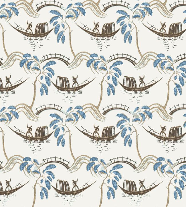 Peggy Fabric by Nina Campbell Blue/Chocolate/Ivory