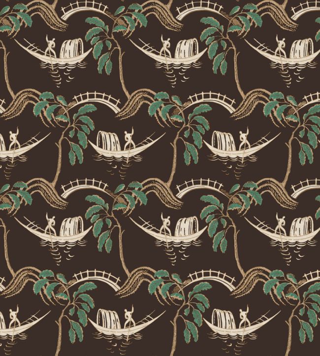 Peggy Fabric by Nina Campbell Chocolate/Jade