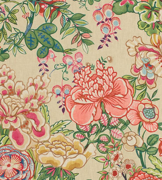 Peony Garden Fabric by Thibaut Beige