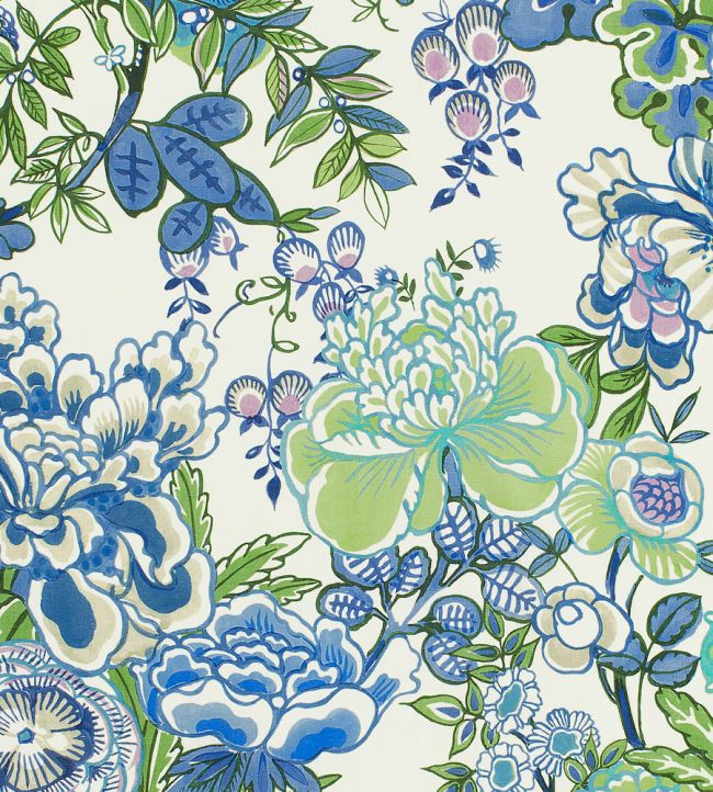 Peony Garden Fabric by Thibaut Blue and Green