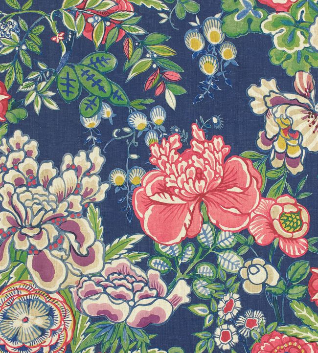 Peony Garden Fabric by Thibaut Navy