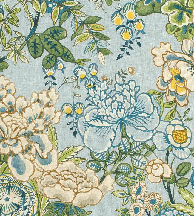 Peony Garden Fabric by Thibaut Spa Blue