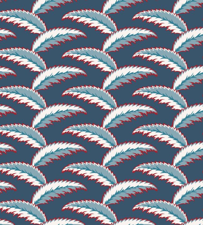 Persian Palm Wallpaper by Ottoline Blue and Red
