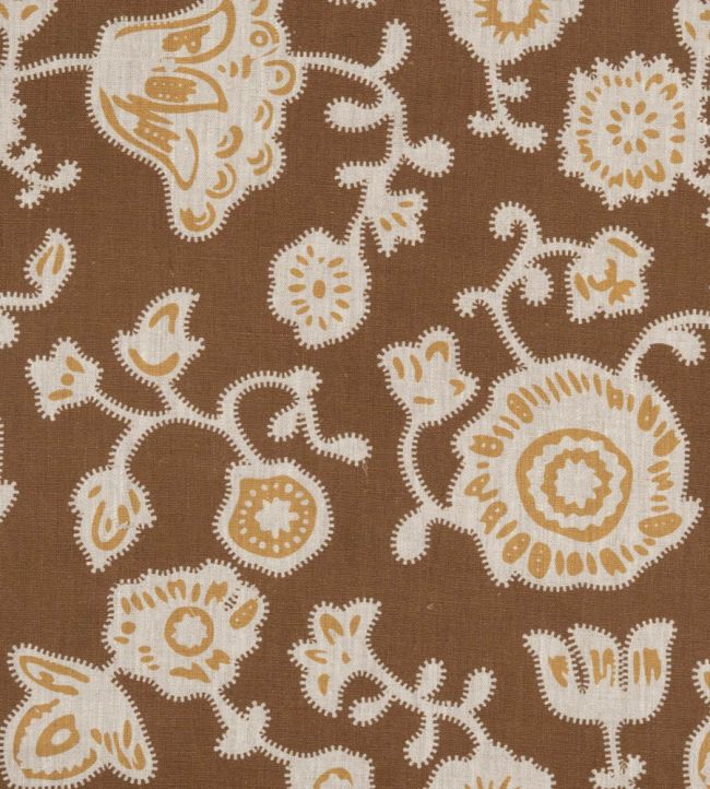 Persian Poppy Fabric by Volga Linen Bronze/Natural