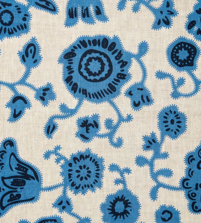 Persian Poppy Fabric by Volga Linen Cornflower Blue