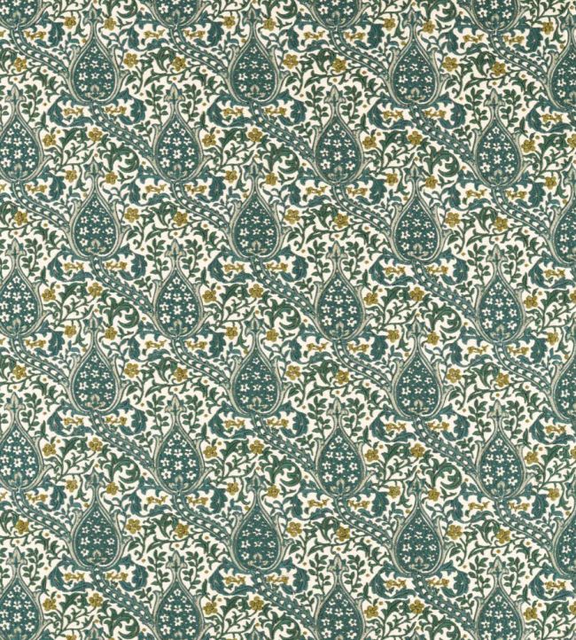 Persian Tulip Embroidery Fabric by Morris & Co Evergreen