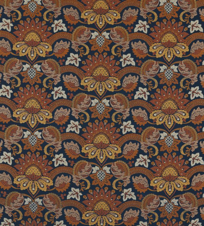 Pomegranate Velvet Fabric by Zoffany Indigo / Terracota