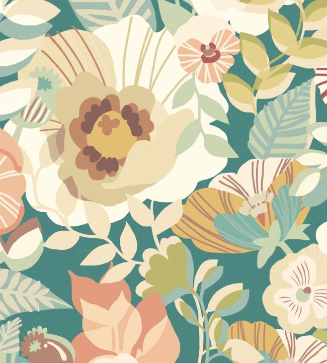 Poppies & Pansies Wallpaper by Ohpopsi Emerald Glow