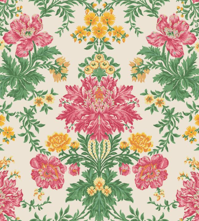 Poppies Wallpaper by Cole & Son Soft Fuchsia, Buttercup & Fern on Cream