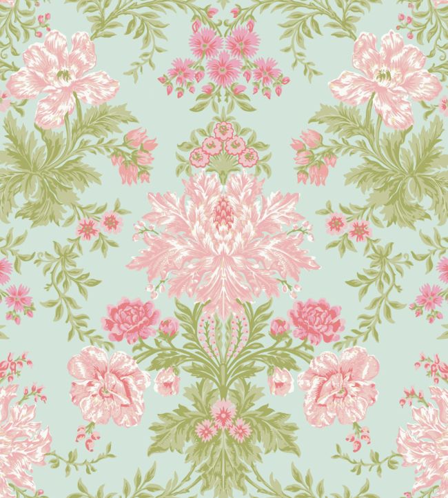 Poppies Wallpaper by Cole & Son Soft Pink, Blush & Soft Green on Mint