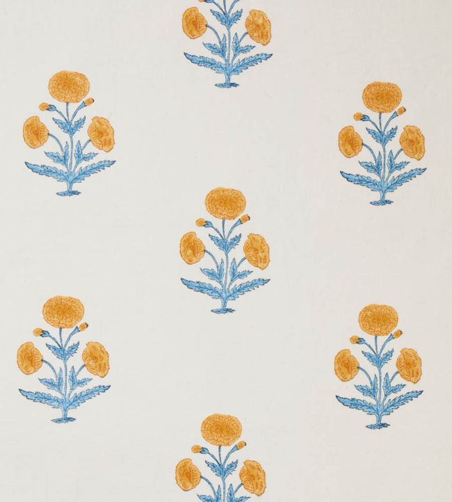Poppy Fabric by Molly Mahon Mustard/Sky