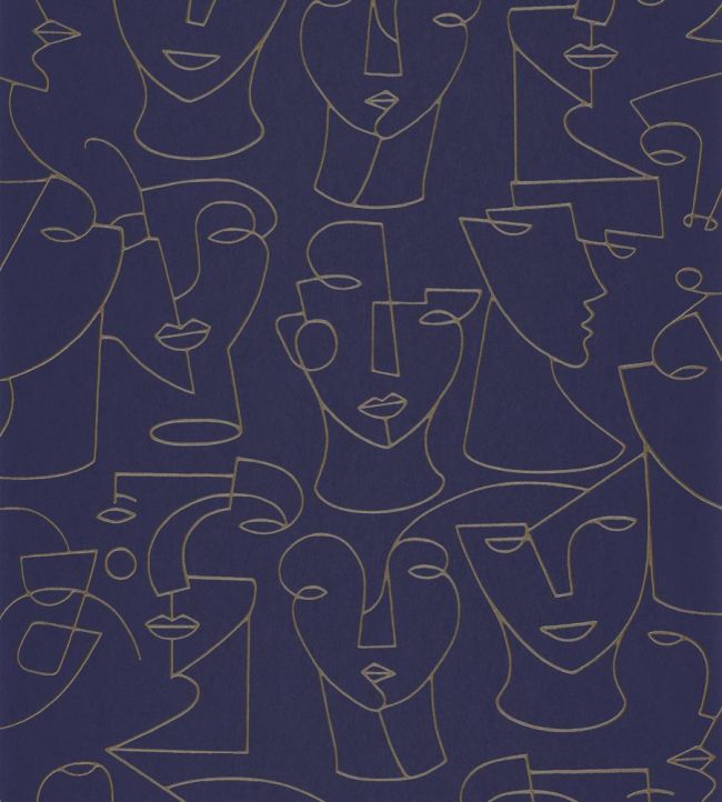 Portrait Wallpaper by Casadeco Bleu / Beige