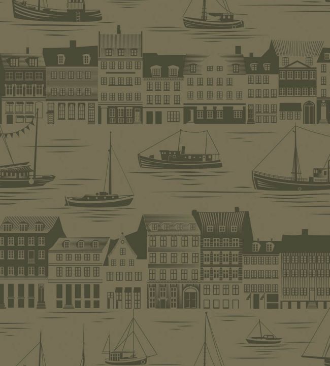 Postcard to Inger Wallpaper by Mini Moderns Olive
