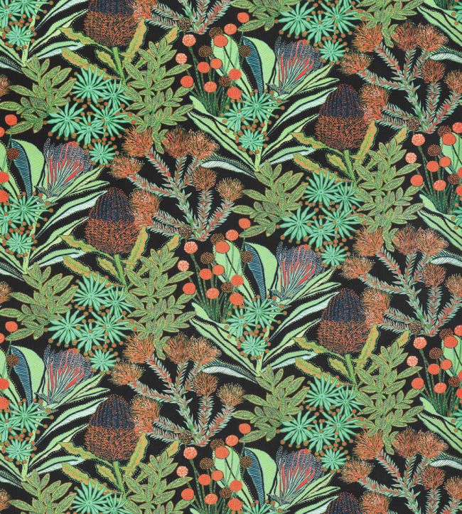 Protea Print Fabric by Thibaut Black