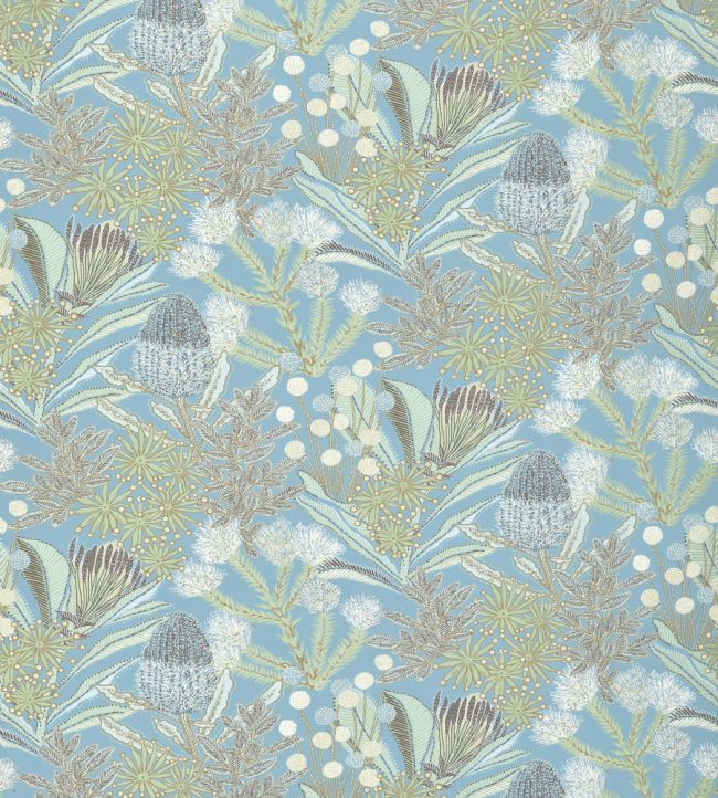 Protea Print Fabric by Thibaut Spa Blue