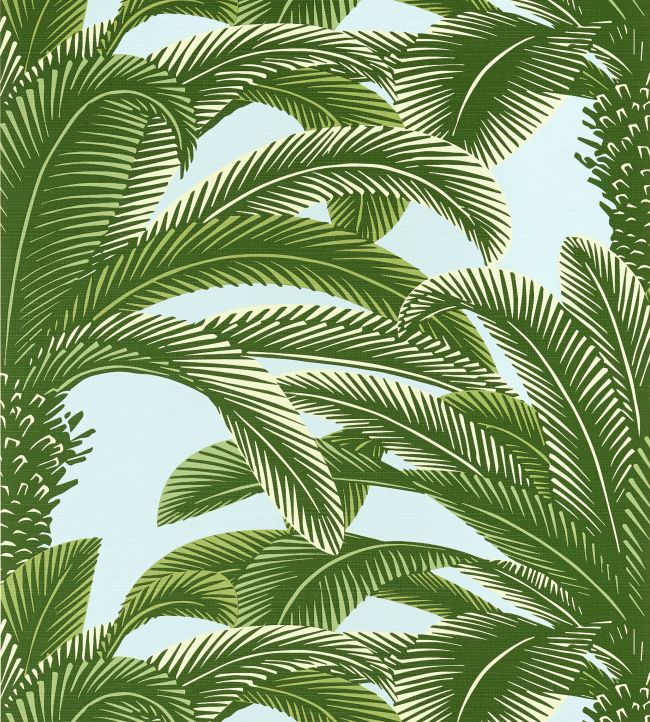 Queen Palm Wallpaper by Thibaut Green and Blue