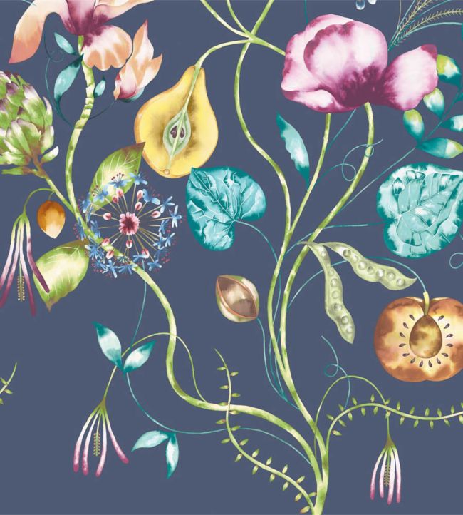 Quintessence Mural by Harlequin Tangerine/Emerald/Navy