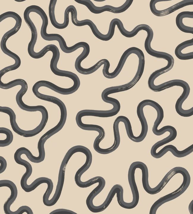 Rainforest Squiggle Mural by Cole & Son Charcoal & Soot on Cream