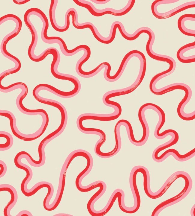 Rainforest Squiggle Mural by Cole & Son Crimson & Lipstick on Parchment