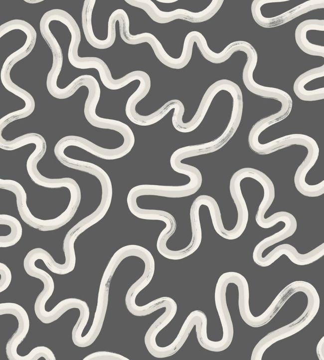 Rainforest Squiggle Mural by Cole & Son White & Grey on Charcoal
