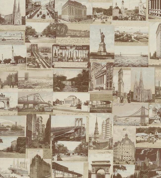 New York Postcard Wallpaper by Ralph Lauren Sepia