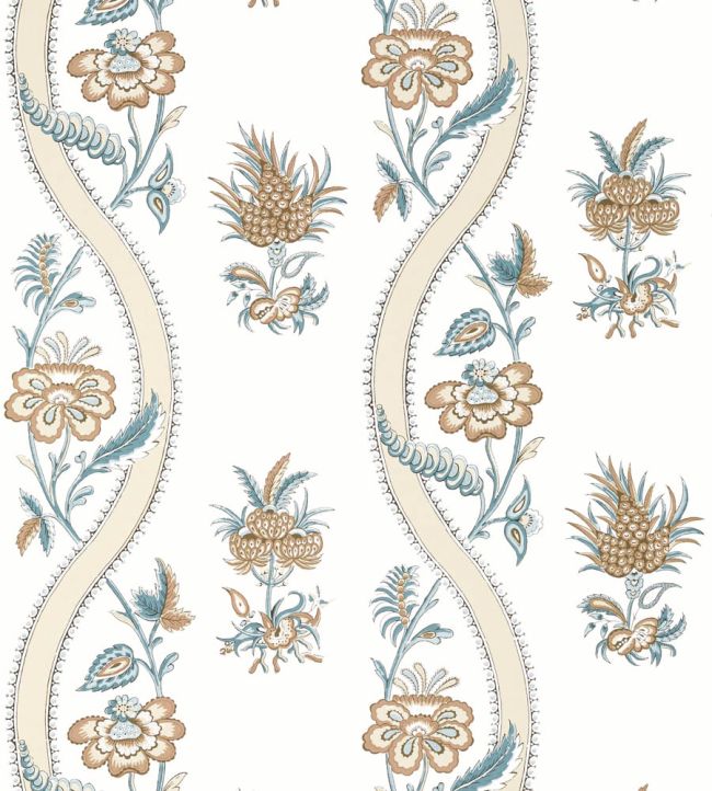 Ribbon Floral Wallpaper by Thibaut Beige and Spa Blue