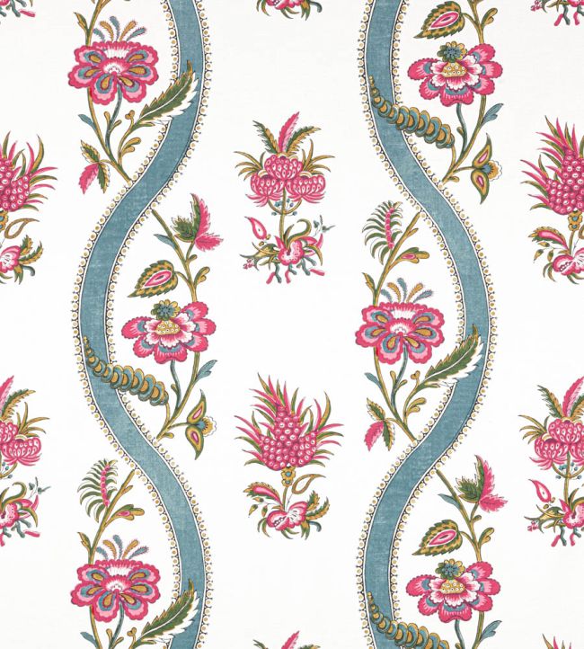 Ribbon Floral Fabric by Thibaut Raspberry and Teal