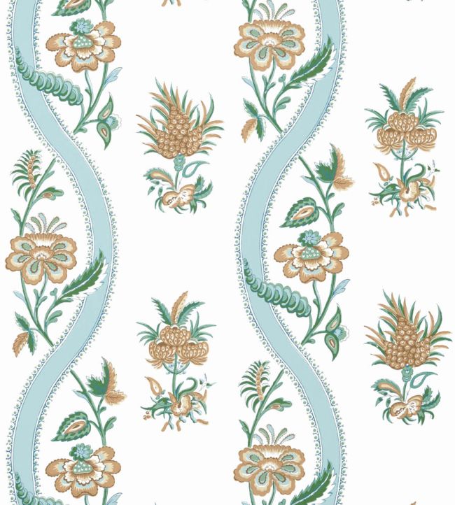 Ribbon Floral Wallpaper by Thibaut Seaglass and Gold
