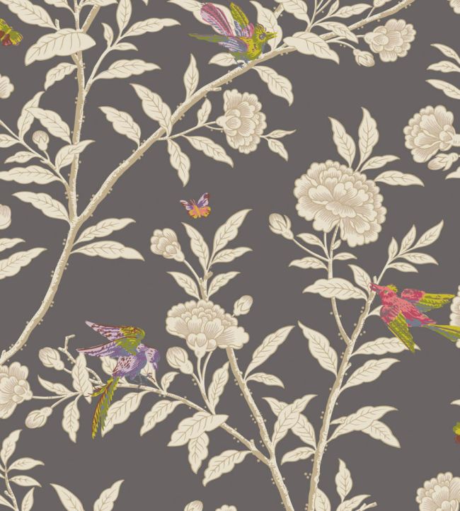 Roseberry With Birds Wallpaper by Cole & Son Soft Charcoal