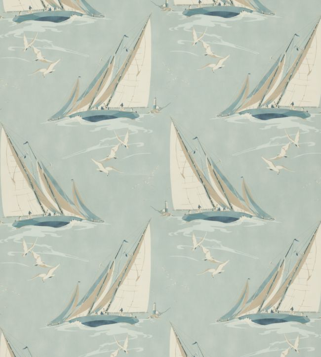 Round The Island Fabric by Mulberry Home Blue