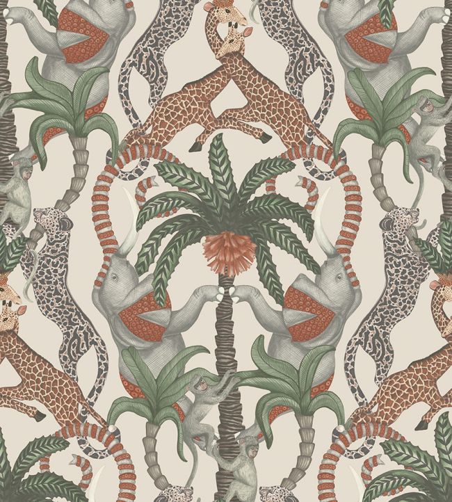 Safari Totem Wallpaper by Cole & Son Terracotta & Forest Green on Stone