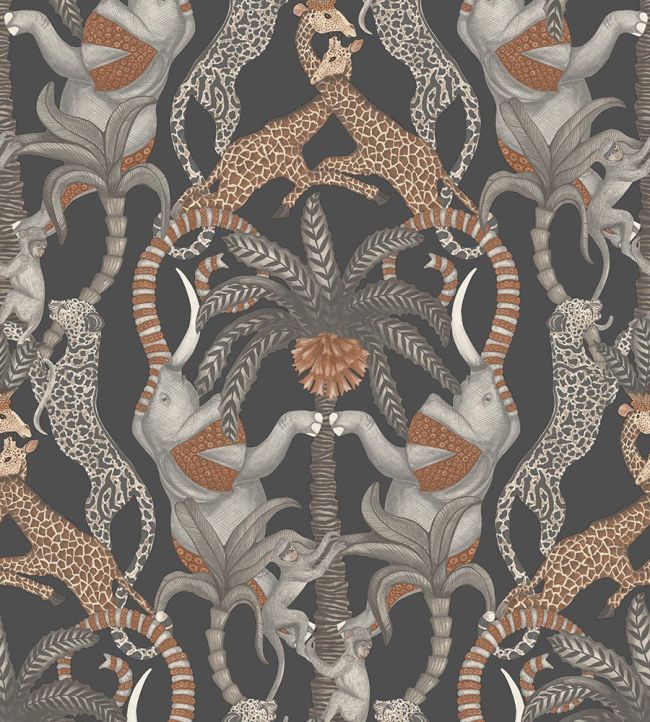 Safari Totem Wallpaper by Cole & Son Ginger & Taupe on Charcoal