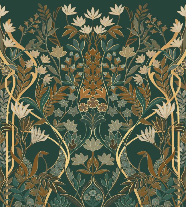 Salon des Miroirs Mural by Casamance Petrole/dore