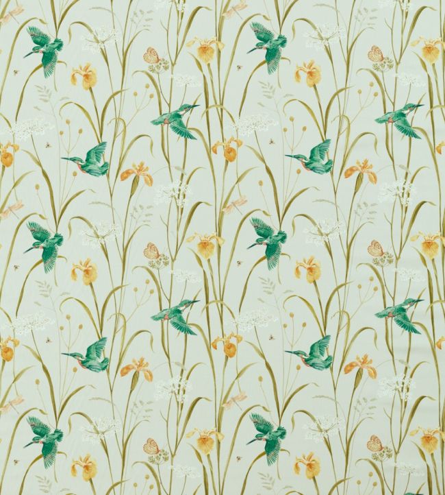 Kingfisher And Iris Fabric by Sanderson Teal/Amber