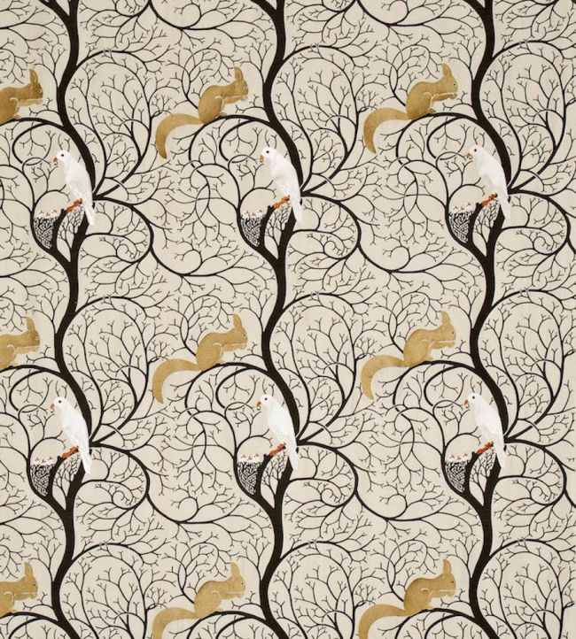 Squirrel & Dove Embroidery Fabric by Sanderson Linen/Ivory