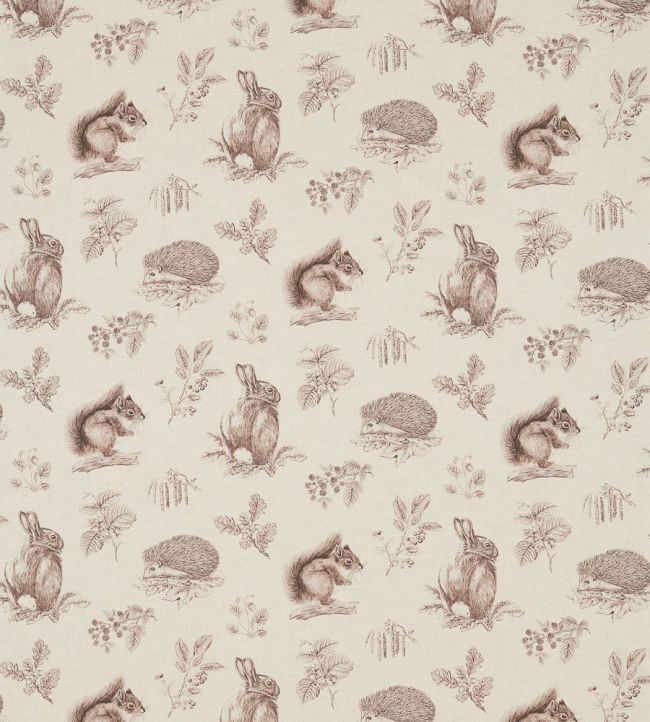 Squirrel & Hedgehog Fabric by Sanderson Walnut/Linen